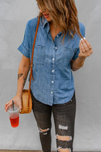Load image into Gallery viewer, Wanxear Women's Button Down Lapel Short Sleeves Jean Shirt