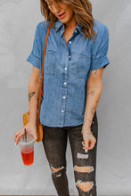 Load image into Gallery viewer, Wanxear Women's Button Down Lapel Short Sleeves Jean Shirt