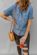 Load image into Gallery viewer, Wanxear Women's Button Down Lapel Short Sleeves Jean Shirt