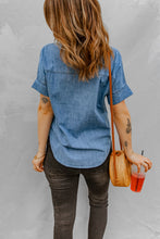 Load image into Gallery viewer, Wanxear Women's Button Down Lapel Short Sleeves Jean Shirt