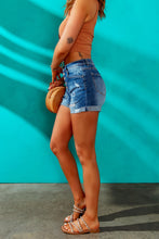 Load image into Gallery viewer, Wanxear Women's Denim Shorts with Mid Waist Slight Flip Foot Hole Splicing Buckle Row